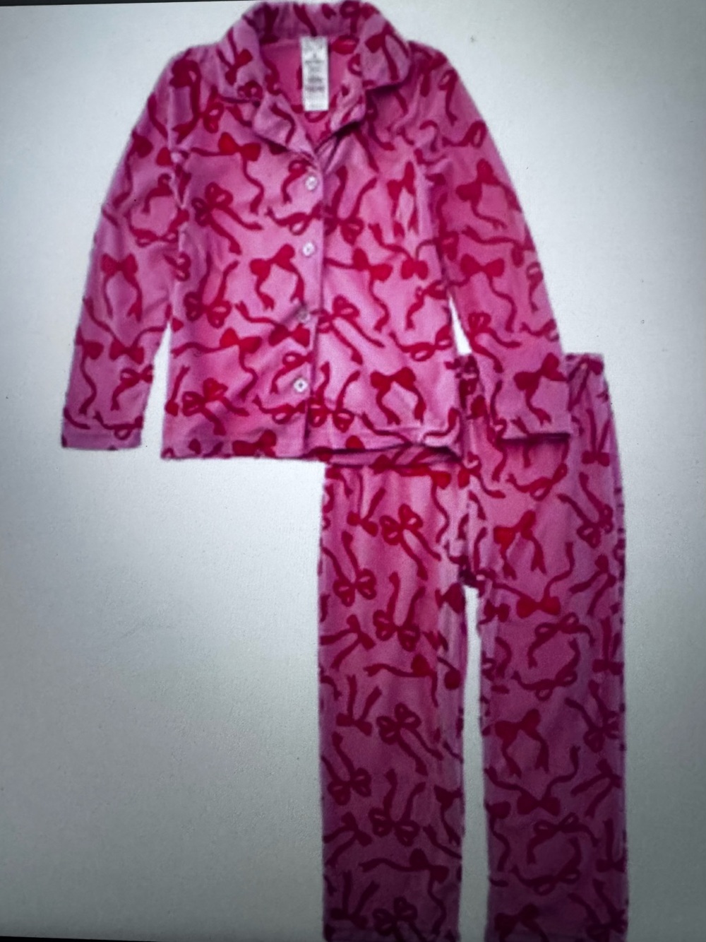 Rene Rofe Pink Pajama Set with Red Bow Print